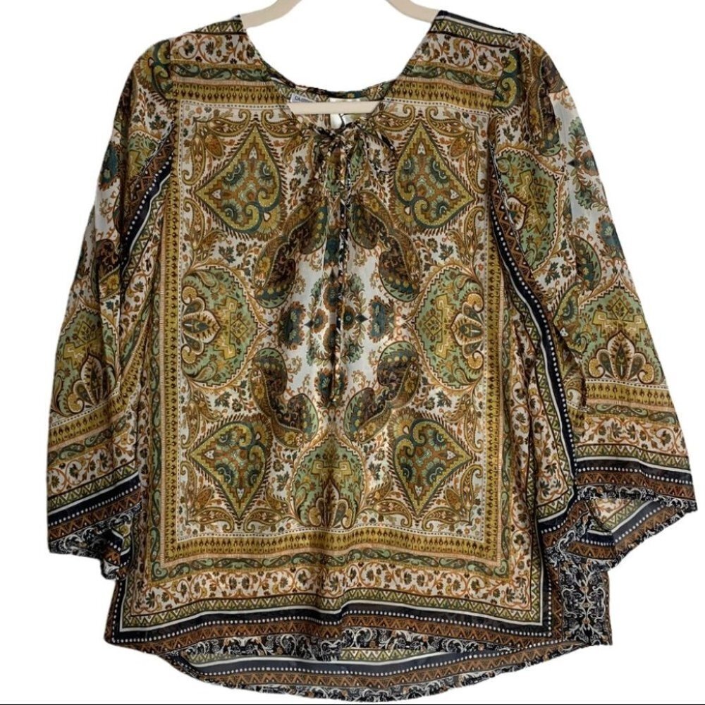 Anthropologie Fig & Flower Boho Lightweight Blouse Belle Slit  Sleeves MEDIUM